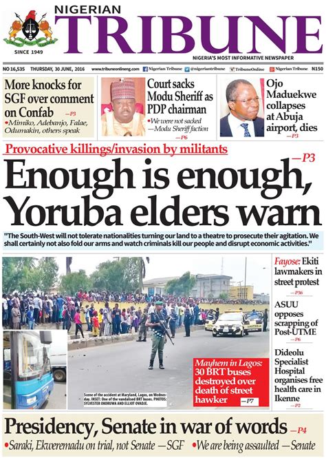 the nigerian tribune newspaper today news